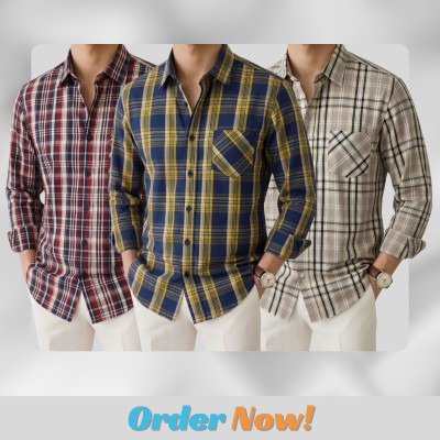 3 Pc Combo Men's Full Sleeve Cotton Check Shirt