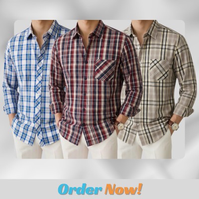 3 Pc Combo Men's Full Sleeve Cotton Check Shirt