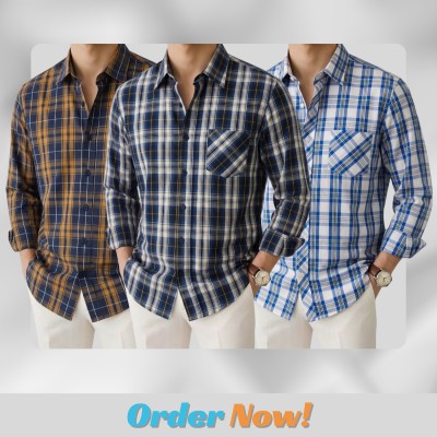 3 Pc Combo Men's Full Sleeve Cotton Check Shirt