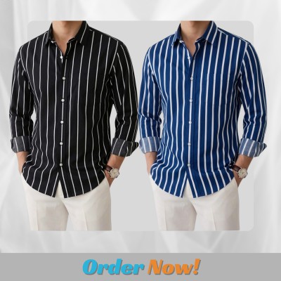 2 Pc Combo Men's Full Sleeve striped Shirt
