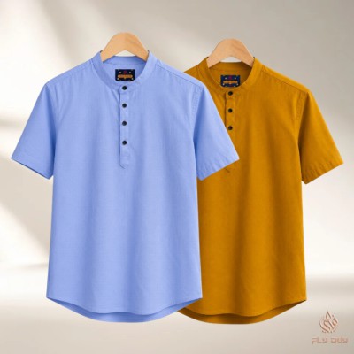 2 Pcs Combo Men's Half Sleeve OXF Katua-  Sky+Kathal