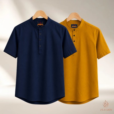 2 Pcs Combo Men's Half Sleeve OXF Katua- Navy+Kathal