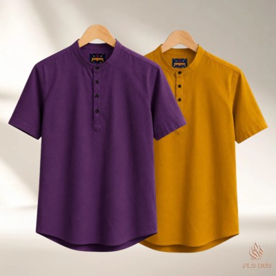 2 Pcs Combo Men's Half Sleeve OXF Katua- Purple+Kathal