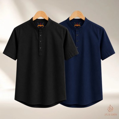 2 Pcs Combo Men's Half Sleeve OXF Katua- Navy+Black