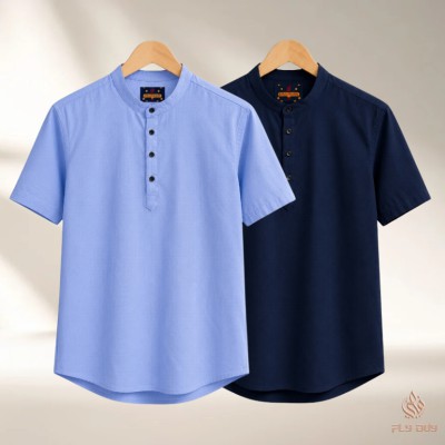 2 Pcs Combo Men's Half Sleeve OXF Katua- Navy+Black
