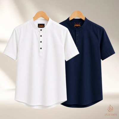 2 Pcs Combo Men's Half Sleeve OXF Katua- Navy+White