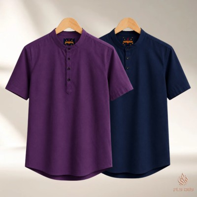 2 Pcs Combo Men's Half Sleeve OXF Katua- Navy+Purple