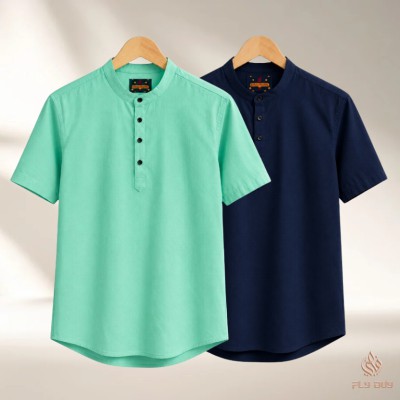 2 Pcs Combo Men's Half Sleeve OXF Katua- Navy+Pastel Mint
