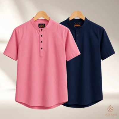 2 Pcs Combo Men's Half Sleeve OXF Katua- Navy+Misty