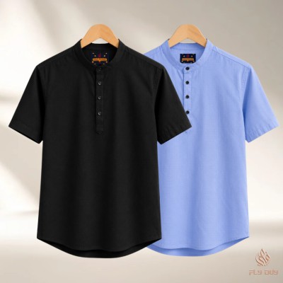 2 Pcs Combo Men's Half Sleeve OXF Katua- Sky+ Black