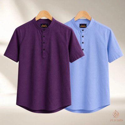 2 Pcs Combo Men's Half Sleeve OXF Katua- Sky+Purple