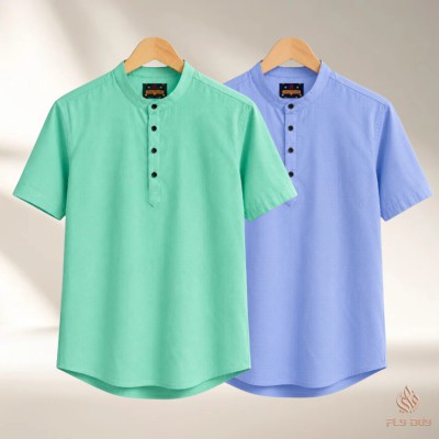 2 Pcs Combo Men's Half Sleeve OXF Katua- Sky+Pastel Mint