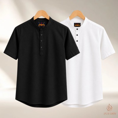 2 Pcs Combo Men's Half Sleeve OXF Katua- White+Black
