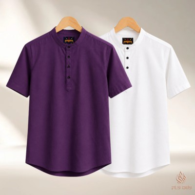 2 Pcs Combo Men's Half Sleeve OXF Katua- White+Purple