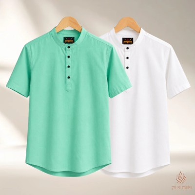 2 Pcs Combo Men's Half Sleeve OXF Katua- White+Pastel Mint