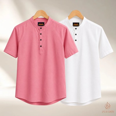 2 Pcs Combo Men's Half Sleeve OXF Katua- White+Misty