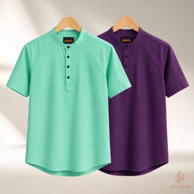 2 Pcs Combo Men's Half Sleeve OXF Katua- Purple+Pastel Mint