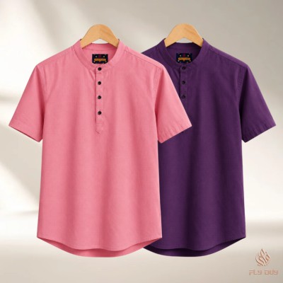 2 Pcs Combo Men's Half Sleeve OXF Katua- Purple+Misty