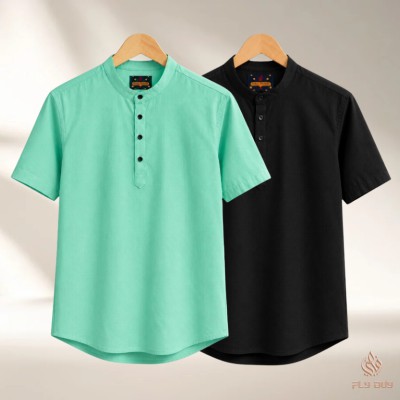 2 Pcs Combo Men's Half Sleeve OXF Katua- Black+Pastel Mint