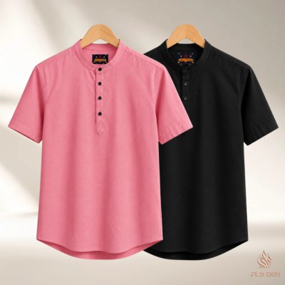 2 Pcs Combo Men's Half Sleeve OXF Katua- Black+Misty
