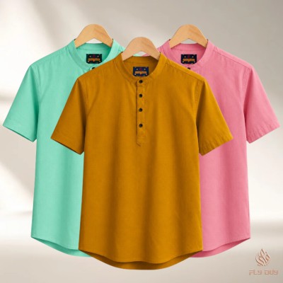 3 Pcs Combo Men's Half Sleeve OXF Katua-Pastel Mint+Misty+Kathal