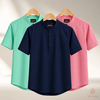 3 Pcs Combo Men's Half Sleeve OXF Katua-Pastel Mint+Misty+Navy