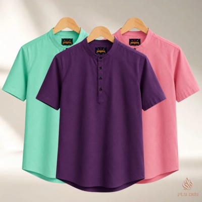 3 Pcs Combo Men's Half Sleeve OXF Katua-Pastel Mint+Misty+Purple