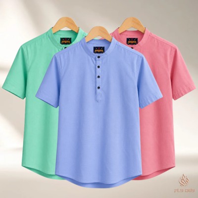 3 Pcs Combo Men's Half Sleeve OXF Katua-Pastel Mint+Misty+Sky