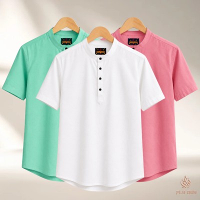 3 Pcs Combo Men's Half Sleeve OXF Katua-Pastel Mint+Misty+White