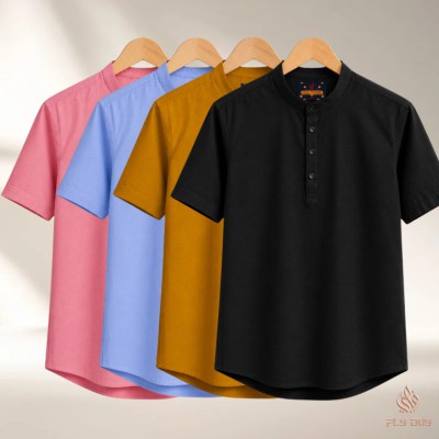 4 Pcs Combo Men's Half Sleeve OXF Katua-Misty+Sky+Kathal+Black