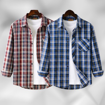 2 Pc Combo Men's Full Sleeve Grameen Check Shirt
