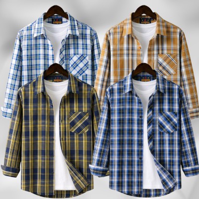 4 Pc Combo Men's Full Sleeve Grameen Check Shirt