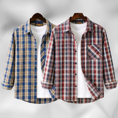 2 Pc Combo Men's Full Sleeve Grameen Check Shirt