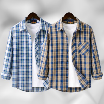 2 Pc Combo Men's Full Sleeve Grameen Check Shirt
