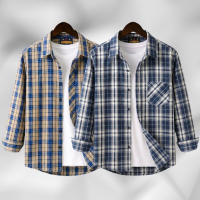 2 Pc Combo Men's Full Sleeve Grameen Check Shirt