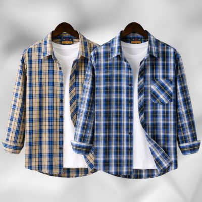 2 Pc Combo Men's Full Sleeve Grameen Check Shirt