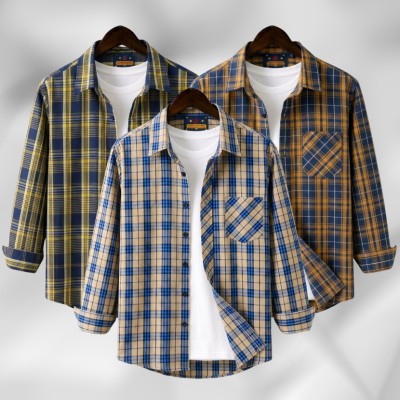 3 Pc Combo Men's Full Sleeve Grameen Check Shirt