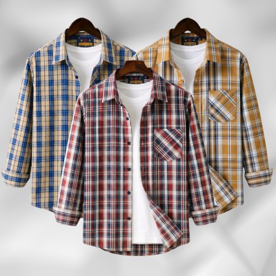 3 Pc Combo Men's Full Sleeve Grameen Check Shirt