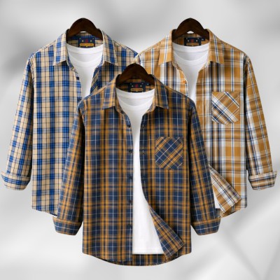 3 Pc Combo Men's Full Sleeve Grameen Check Shirt
