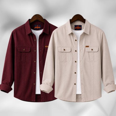 2 Pc Combo Full Sleeves Double Pocket Panel Shirt