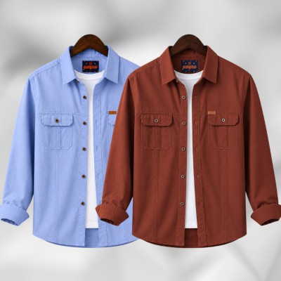 2 Pc Combo Full Sleeves Double Pocket Panel Shirt