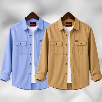 2 Pc Combo Full Sleeves Double Pocket Panel Shirt