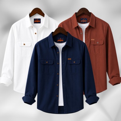 3 Pc Combo Full Sleeves Double Pocket Panel Shirt