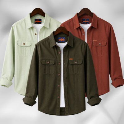 3 Pc Combo Full Sleeves Double Pocket Panel Shirt