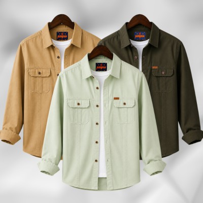 3 Pc Combo Full Sleeves Double Pocket Panel Shirt