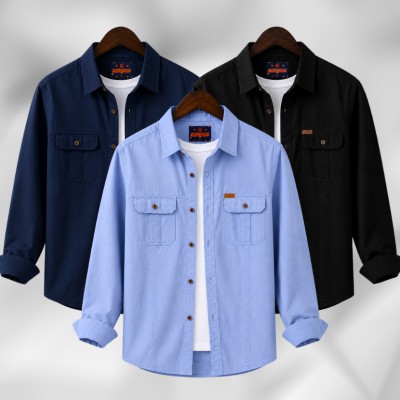 3 Pc Combo Full Sleeves Double Pocket Panel Shirt