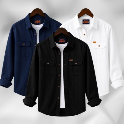 3 Pc Combo Full Sleeves Double Pocket Panel Shirt