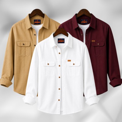 3 Pc Combo Full Sleeves Double Pocket Panel Shirt