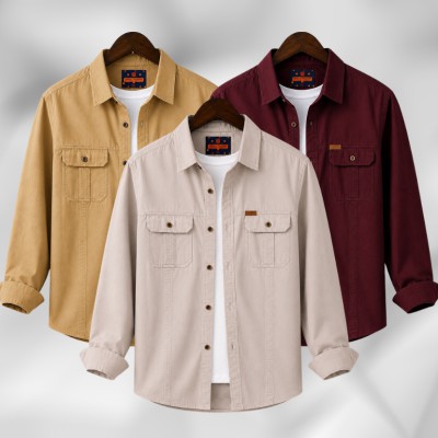 3 Pc Combo Full Sleeves Double Pocket Panel Shirt