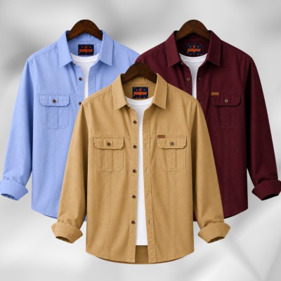 3 Pc Combo Full Sleeves Double Pocket Panel Shirt